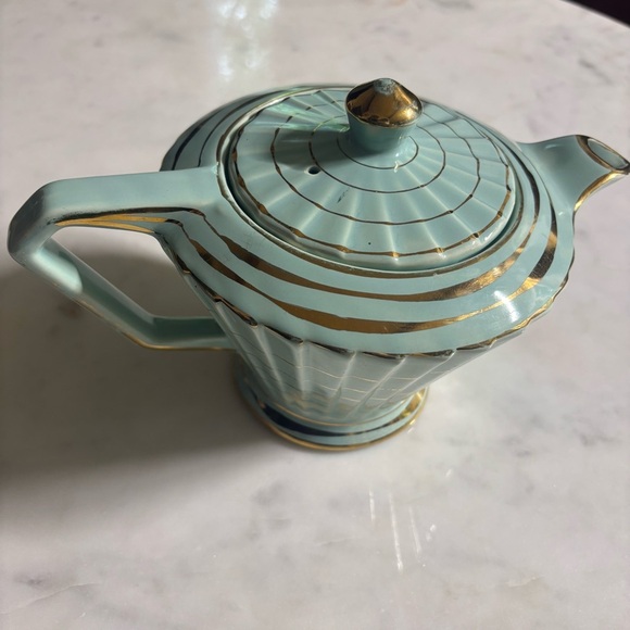 Vintage Sadler, England Art Deco ceramic teapot in mint green with gold accents - Picture 2 of 16